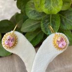 Bayar Gold 14 Ayar Güneş Pembe Taşlı Altın Küpe