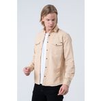 BAYEFENDİ Erkek Bej Slim Fit Cepli Likralı Kot Gömlek