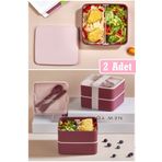 Bayev 2 Adet Kare 2 Katlı 1013 Lunch Box Yemek Saklama Kabı Beslenme Kutusu Seti Sporcu Öğrenci Diyet Kabı