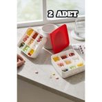 Bayev 2 Adet Medicine Box 1019 İlaç Kutusu 9 Gözlü Ayarlanabilir Bölmeli Kapaklı İlaç Saklama Kutusu