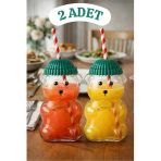Bayev 2 Adet Teddy Bear Cam Barista Soğuk İçecek Bardağı Ayıcıklı Bardak 550 ML Pipetli Tasarım Sevgililer