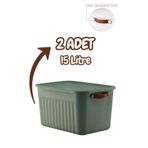 Bayev 2'Li Yeşil 15 Lt Boxsis Set Çok Amaçlı Kapaklı Kutu Dolap İçi Düzenleyici Organizer - Hobi Kutusu