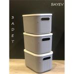Bayev 3 Adet Storage 6lt Gri Çok Amaçlı Dolap Içi Düzenleyici Kapaklı Kutu, Dekoratif Saklama Kutusu Çok Renkli