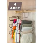 Bayev 4 Adet 5 Bölmeli Metal Elbise Askısı - Giysi Pantalon Eşarp Kıyafet Gardrop Düzenleyici Organizer