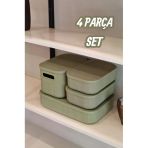 Bayev 4 Parça Colores Yeşil Dolap İçi Düzenleyici Kapaklı Kutu Ofis Çorap Kıyafet Düzenleyici Set
