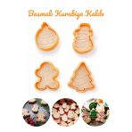 Bayev 4'lü Yılbaşı Kurabiye Kalıbı 3133 Asorti Renk - Çam Ağacı Gingerman Kardan Adam Basmalı Hamur Kesici