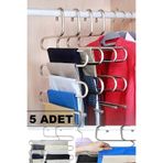 Bayev 5 Adet Metal Askı - 5 Bölmeli Pantolon Eşarp Askısı 5 Katlı Dolap Düzenleyici