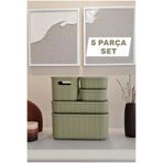 Bayev 5 Parça Colors Yeşil Dolap Içi Düzenleyici Storage Kapaklı Sepet Çorap Kıyafet Düzenleyici Hurç Kutu