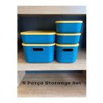 Bayev 5 Parça Yeşil Storage Set Kapaklı Dolap Içi Düzenleyici, Sepet, Çorap, Kıyafet Düzenleyici