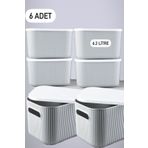Bayev 6 Adet Storage 6.2 lt Gri Çok Amaçlı Dolap İçi Düzenleyici Kapaklı Kutu Dekoratif Saklama Kutusu