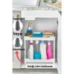 Bayev Clasy Beyaz 2 Katlı Lavabo Altı Düzenleyici Tekerlekli Mutfak Banyo Düzenleyici Raf Ünitesi