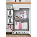 Bayev Clasy Gri 2 Katlı Lavabo Altı Düzenleyici Tekerlekli Mutfak Banyo Düzzenleyici Raf Ünitesi