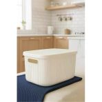Bayev Colors Krem 6 Litre Çok Amaçlı Kapaklı Organizer Kutu Takı Makyaj Banyo Mutfak Düzenleyici