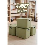 Bayev Colors Yeşil 4 Adet 21 Lt Dolap İçi Düzenleyici Organizer Oyuncak Kutusu Kapaklı Saklama Kutusu