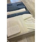 Bayev Minteks Viyana Mavi - Beyaz 8 Parça Havlulu Bornoz Seti - Aile Banyo Havlu Bornoz Aile Seti
