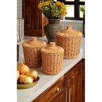 Bayev Terra 3 Boy Rattan 700775 Patates Soğan Sarımsak Sepeti Seti Hasır Dekoratif Kapaklı Sepet