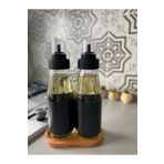 Bayev TYC00211234719 3 Parça 720 ml Deri Kılıflı Damlatmaz Ahşap Standlı Yağlık Seti