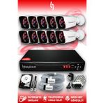 BAYICAM 10 Kameralı Kare 10 Dış Kamera Set 2 TB HDD Full HD Gece Görüşlü Güvenlik Kamerası Sistemi