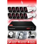 BAYICAM 10 Kameralı Kare 10 Dış Kamera Set 500 GB HDD Full HD Gece Görüşlü Güvenlik Kamerası Sistemi