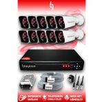 BAYICAM 10 Kameralı Kare 10 Dış Kamera Set HDD'siz Full HD Gece Görüşlü Güvenlik Kamerası Sistemi