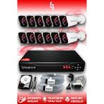BAYICAM 12 Kameralı Kare 12 Dış Kamera Set 2 TB HDD Full HD Gece Görüşlü Güvenlik Kamerası Sistemi