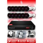 BAYICAM 12 Kameralı Uzay 12 Dış Kamera Set 2 TB HDD Full HD Gece Görüşlü Güvenlik Kamerası Sistemi