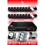BAYICAM 16 Kameralı Panda 16 Dış Kamera Set 2 TB HDD Full HD Gece Görüşlü Güvenlik Kamerası Sistemi