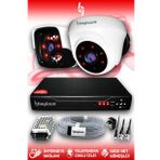 BAYICAM 2 Kameralı Panda 1 İç Kamera Set HDD'siz Full HD Gece Görüşlü Güvenlik Kamerası Sistemi