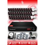 BAYICAM 32 Kameralı Kare 32 Dış Kamera Set 2 TB HDD Full HD Gece Görüşlü Güvenlik Kamerası Sistemi