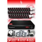 BAYICAM 32 Kameralı Kare 32 Dış Kamera Set 320 GB HDD Full HD Gece Görüşlü Güvenlik Kamerası Sistemi