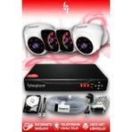 BAYICAM 4 Kameralı Kare 2 İç Kamera Set 500 GB HDD Full HD Gece Görüşlü Güvenlik Kamerası Sistemi