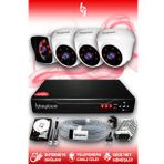 BAYICAM 4 Kameralı Kare 3 İç Kamera Set 2 TB HDD Full HD Gece Görüşlü Güvenlik Kamerası Sistemi