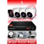 BAYICAM 4 Kameralı Kare 3 İç Kamera Set 500 GB HDD Full HD Gece Görüşlü Güvenlik Kamerası Sistemi