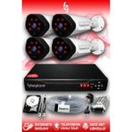 BAYICAM 4 Kameralı Uzay 4 Dış Kamera Set 2 TB HDD Full HD Gece Görüşlü Güvenlik Kamerası Sistemi