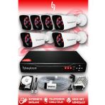 BAYICAM 6 Kameralı Kare 6 Dış Kamera Set 2 TB HDD Full HD Gece Görüşlü Güvenlik Kamerası Sistemi