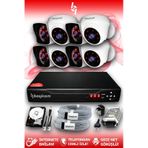 BAYICAM 8 Kameralı Kare 4 İç Kamera Set 2 TB HDD Full HD Gece Görüşlü Güvenlik Kamerası Sistemi