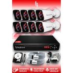 BAYICAM 8 Kameralı Kare 8 Dış Kamera Set 2 TB HDD Full HD Gece Görüşlü Güvenlik Kamerası Sistemi