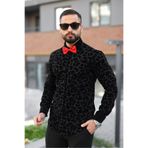BAYIM Slim Fit Kadife Dokulu Hayvan Desenli Uzun Kollu Erkek Gömlek (Kırmızı/Siyah/Beyaz)