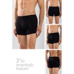 Baykar Erkek Compact Pamuklu Düz Boxer 3'lü Paket Siyah - 2XL