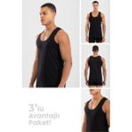 Baykar Erkek Pamuklu Klasik Regular Düz Atlet 3'lü Paket Siyah - XL