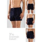 Baykar Erkek Pamuklu Rahat Kesim Havlu Bel Boxer 3'lü Paket Lacivert - XL