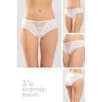 Baykar Kadın Beyaz Önü Dantel Detalı Pamuklu Klasik Kadın Külot 3'lü Paket 8251 Beyaz - 2XL