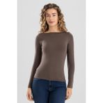 Baykar Kadın Modal Likralı Kayık Yaka Uzun Kollu Body 6318 Kahve - S