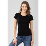 Baykar Kadın Pamuklu Biye Yaka Kısa Kol Düz Basic Tişört 6663 Siyah - 2XL