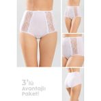 Baykar Kadın Yüksek Bel Yanları Dantelli 3'lü Set Külot 8922 Beyaz - XL