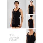 Baykar Pamuklu Slim Fit Düz Klasik Ribana Atlet 3'lü Paket Siyah Erkek İç Giyim Konforu