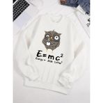 Baykuş Içme Kahve ve Geç Kalma Desen Erkek Kazak Sonbahar 0-Boyun Kazak Hip Hop Giysileri Uni - Beyaz - 2XL
