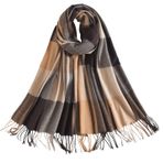 Baynetin Bayan Kış Ekose Kaşmir Şal, Kareli Pashmina Büyük Sonbahar Şalı Stolen, Püsküllü Tartan Omuz Havlusu, Karo Deseni Sıcak Büyük Boy Püsküllü Panço, Kahverengi Sarı, Ölçü Birimi