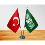 Bayrak Masa Üstü Yeşil Kelimei Tevhid Bayrağı + Türk Bayrağı Ikili Krom Direk