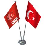 Bayrak Online İkili CHP Masa Bayrağı Takımı 15x22,5 cm Kırmızı Çiftkat Saten Kumaş